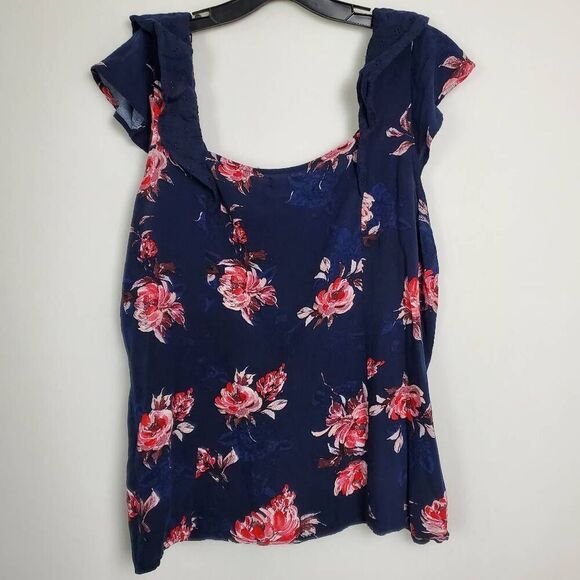 Maurices 1X Navy Floral Ruffle Cap Sleeve Top - Picture 4 of 7